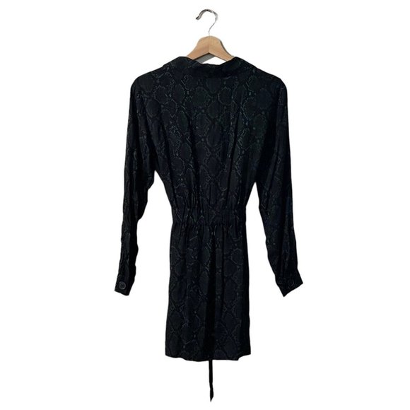 ZARA trf Wrap Dress Size XS Green Black Snakeskin Print Belted Button Front - Picture 3 of 6
